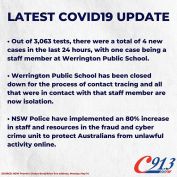 #LATEST COVID19 update from NSW Premier Gladys Berejiklian this morning. 
Restrictions are set to ease tomorrow and the NSW Premier stressed the importance of remaining vigilant. To continue to wash your hands, maintaining social distance, refrain from touching surfaces and to pre-book if you are planning on visiting a restaurant (that as of tomorrow can seat up to 10 people) so that you are not in a situation where you need to line up. 
Be safe everyone!